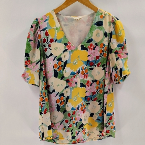 Jodifl Pullover Blouse Size Small Floral Multicolor Print V Neck Flowy - Picture 1 of 7